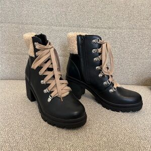 Soda Black and Tan Lace Up Boots